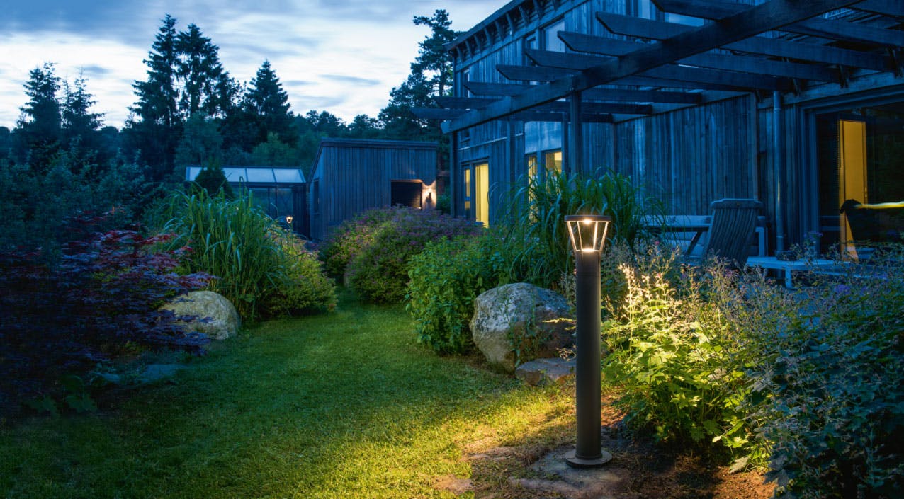 Miljøbilde i hage med god belysning